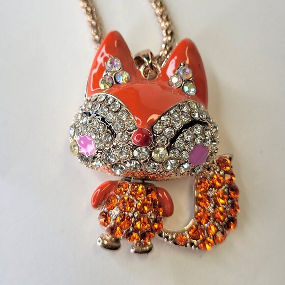 Fox Pendant Necklace Orange Animal Pendant Long Necklace Orange Crystal Pendants - Picture 4 of 12